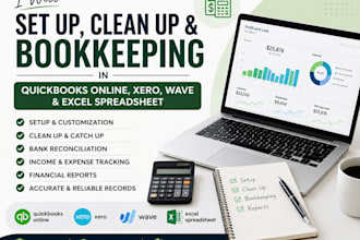 setup clean up bookkeeping in quickbooks online xero wave and excel,spreadsheet