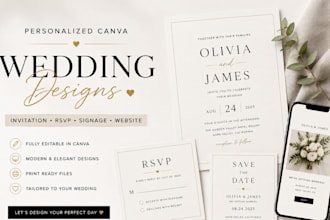 design personlized rsvp wedding invittaions, signage or wedding website