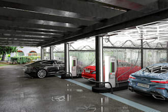 render proposed 3d car wash plan with waiting cafe,wash bay,car detailing,vacuum