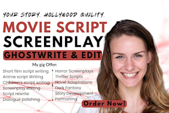 ghostwrite short film script, anime children script screenplay editing tv series