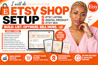 do etsy shop setup, etsy listing, digital product and etsy SEO