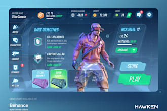 design responsive unreal engine UI, unity game UI UX, 2d 3d menu hud, mobile PC