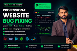 fix react, nodejs, nextjs, laravel, PHP, wordpress bugs