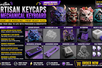 design custom artisan keycaps, mechanical keyboard cad, 3d printable stl models