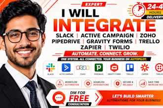 integrate slack activecampaign zoho pipedrive gravity forms trello zapier twilio