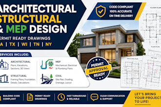 design structural and architectural drawings, mep plan in arizona tx wi tn ny