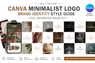 design canva minimalist logo, brand identity style guide, full branding book kit