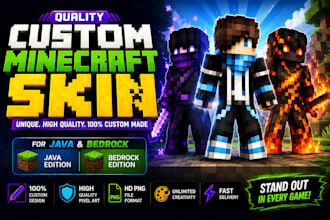 design quality custom minecraft skin, minecraft skin for java and bedrock games