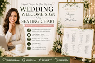 design an elegant wedding welcome sign and seating chart
