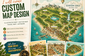 create custom map design, illustrated map, vector map, travel map, artwork