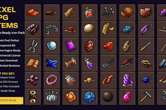 create custom pixel rpg inventory icons, weapons, potions and game assets