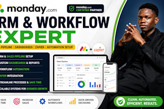monday com crm workflow expert sales pipeline dashboard, zapier automation setup