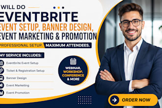 do eventbrite event setup, banner design, event marketing and promotion