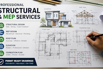 do structural design, mep, roof, elevation, and foundation plan