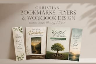 christian bookmark design book flyers, launch authors workbook design