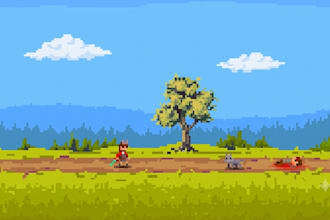 draw pixel art background illustration and retro game landscape