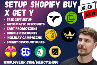 setup shopify buy x get y bogo easygift discounty monk selly kite icart amai