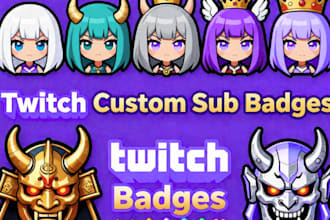 design animated twitch emotes, twitch sub badges, discord emotes chibi emotes
