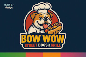 create unique street dog logo for your food brand