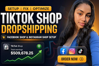 setup tiktok shop, facebook shop, instagram shop or tiktok ads