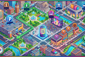 design interactive downtown parking walking route qr code event dining city maps