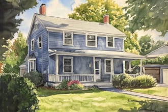 draw watercolor illustration of your house or landscape