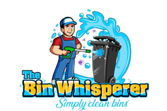 design cartoon pressure washing and trash bin cleaning logo