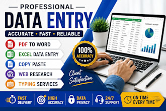 do accurate data entry, PDF to word, excel, copy typing and web research