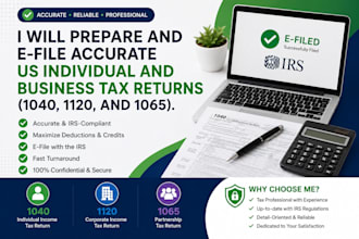 prepare and efile accurate US individual and business tax return 1040 1120 1065