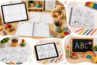 design kids coloring book, activity book, KDP cover, etsy pages