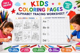 design kids coloring book, activity book, KDP cover, etsy pages