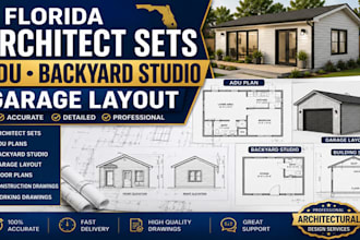 provide florida architect sets drawings adu plan backyard studio garage layouts