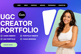 design canva website canva portfolio, canva ugc portfolio, canva landing page