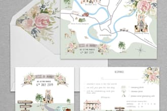 illustrate a custom destination wedding map for your invitation