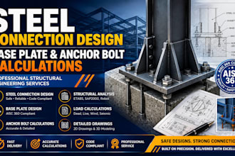 design steel connections, base plate and anchor bolt calculations