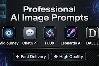 write professional ai image prompts for mid journey,chatgpt,flux,leonardo ai
