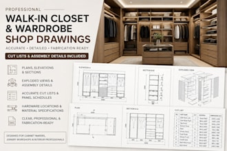 create walk in closet and wardrobe shop drawings with cut lists
