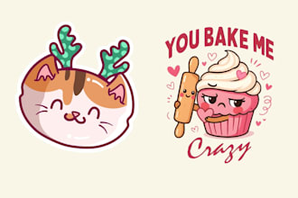 create cute kawaii mascot, cartoon and sticker design
