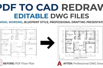 redraw architectural plans from PDF to  cad, autocad dwg drafting