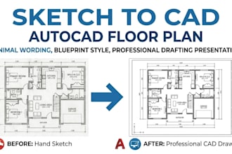convert hand sketches to autocad floor plans, dwg to cad drawings