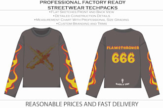 design streetwear and its tech pack for your fashion brand