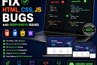 fix HTML CSS javascript bugs and responsive website issues