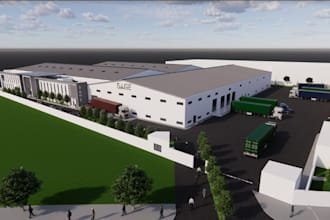 do architectural 3d exterior warehouse design, house commercial rendering
