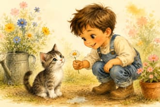 create whimsical watercolor children book illustrations
