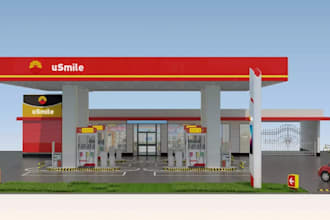 design 3d gas station, ev charging station, petrol station, gas station shield