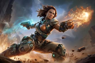 create cinematic game key art, splash character illustration