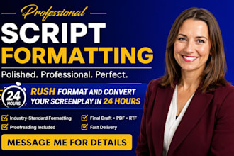 rush format and convert your screenplay in 24 hours