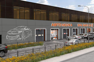 upgrade existing car wash design,4k resolution render,detailing,bay,waiting area