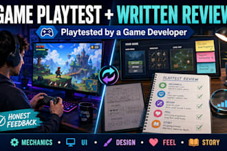 test and review your game mechanics, story, UI, bugs