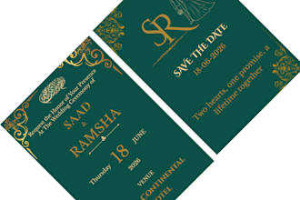 design a modern wedding invitation and save the date card